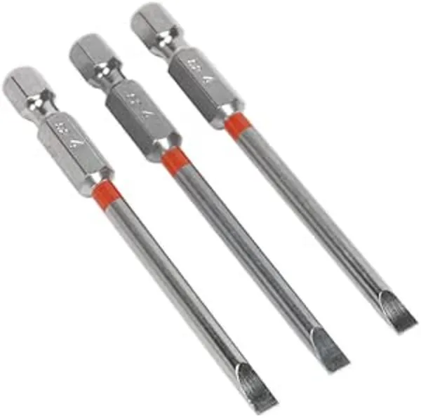 Image of Sealey AK210516 Power Tool Bits Slotted 4mm Colour-Coded S2 75mm 3pc