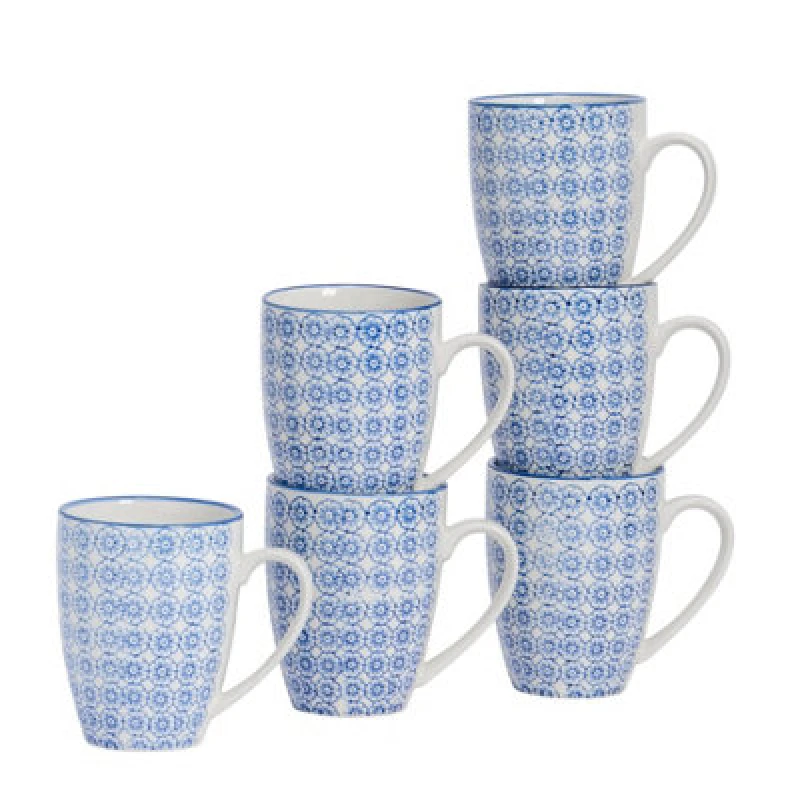 Image of Nicola Spring Nicola Spring Hand-Printed Mug - 330Ml - Navy - Pack Of 6