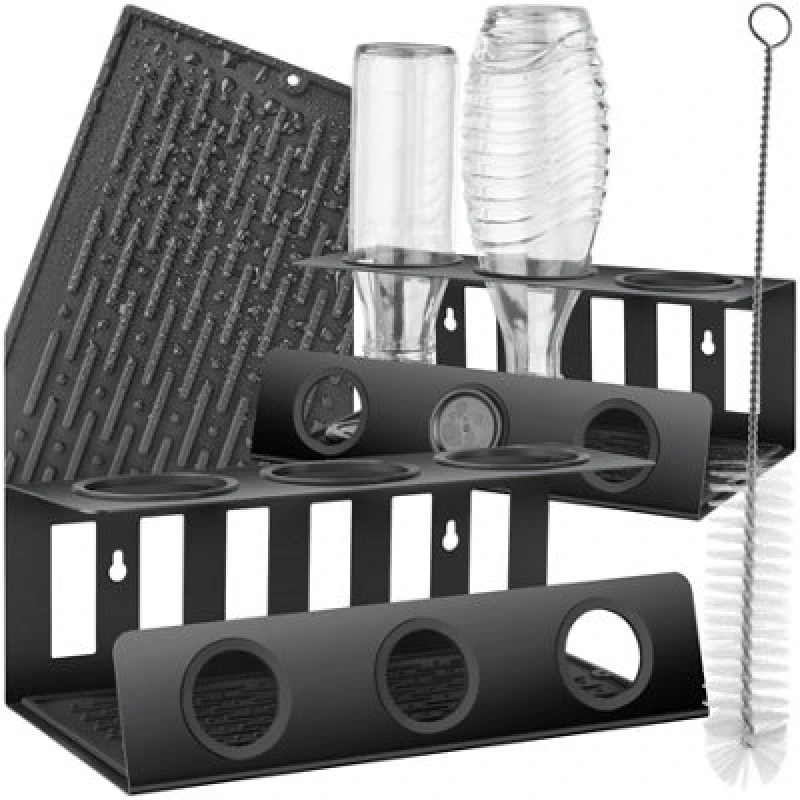 Image of Tectake Bottle Holder Triso - For 3 Bottles, With Drip Tray, Lid Holder & Cleaning Brush