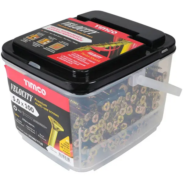 Image of Velocity Premium Countersunk Pozi Wood Screws Handy Tub 50100VYTUB Diameter: 5mm