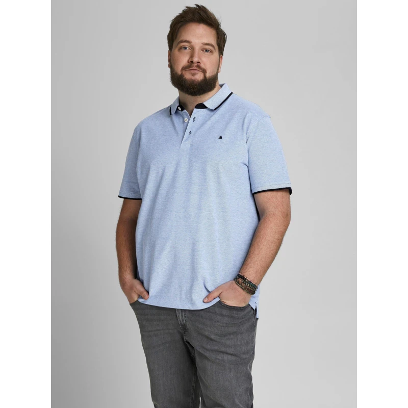 Image of Jack and Jones Paulos Tipped Pique Short Sleeve Polo Shirt Mens Plus Size - Blue Blue XL