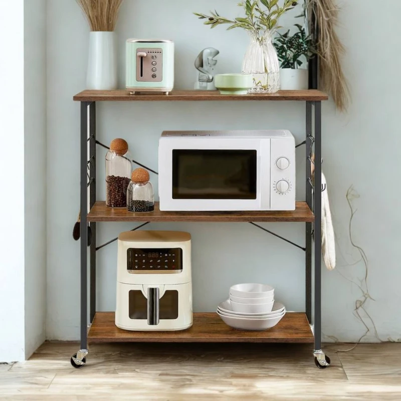 Image of Pirlo Plush Rolling Kitchen Serving Trolley With Wheels Rustic Brown Brown Unisex