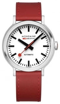 Image of Mondaine Original Automatic Backlight Red Leather Strap Watch