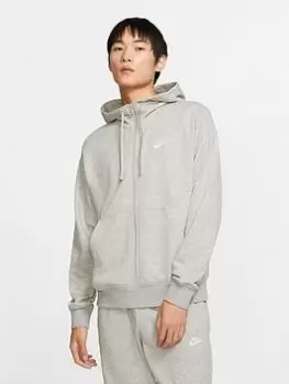 Image of Nike NSW Club Fleece French Terry Full Zip Hoodie - Grey/White , Grey/White, Size S, Men