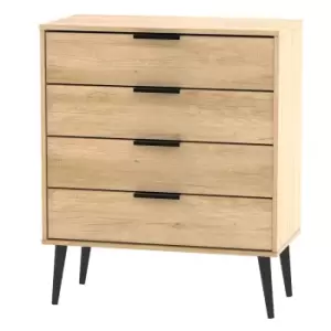 Image of Hirato 4 Drawer Soft Oak Chest With Black Wooden Legs
