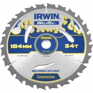 Image of Irwin Weldtec Construction Saw Blade 184mm 24T 16mm