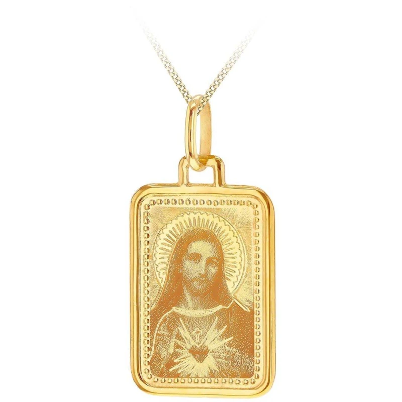 Image of Be You 9ct Gold Rectangle Christ Necklace Yellow Gold unisex 18in