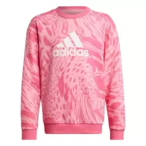 Image of adidas Future Icons Hybrid Animal Print Cotton Loose Swea - Bliss Pink / Pulse Magenta / B