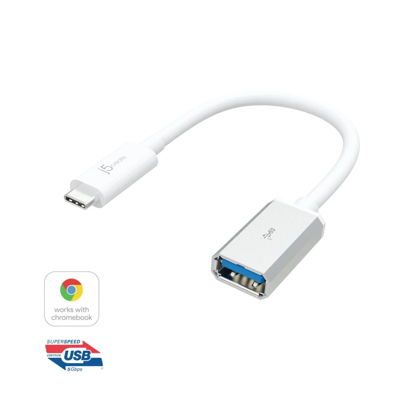 Image of j5 create j5create JUCX05 USB-C 3.1 to USB Type-A Adapter, White and Silver JUCX05-N