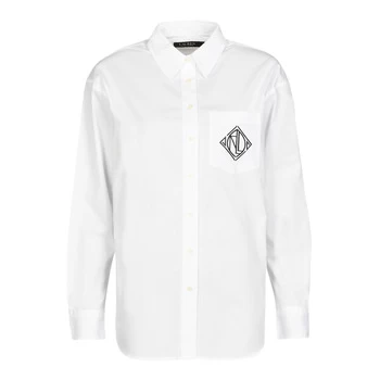 Image of Lauren Ralph Lauren BRAWLEY-LONG SLEEVE-BUTTON FRONT SHIRT womens Shirt in White - Sizes S,M,L,XL,XS
