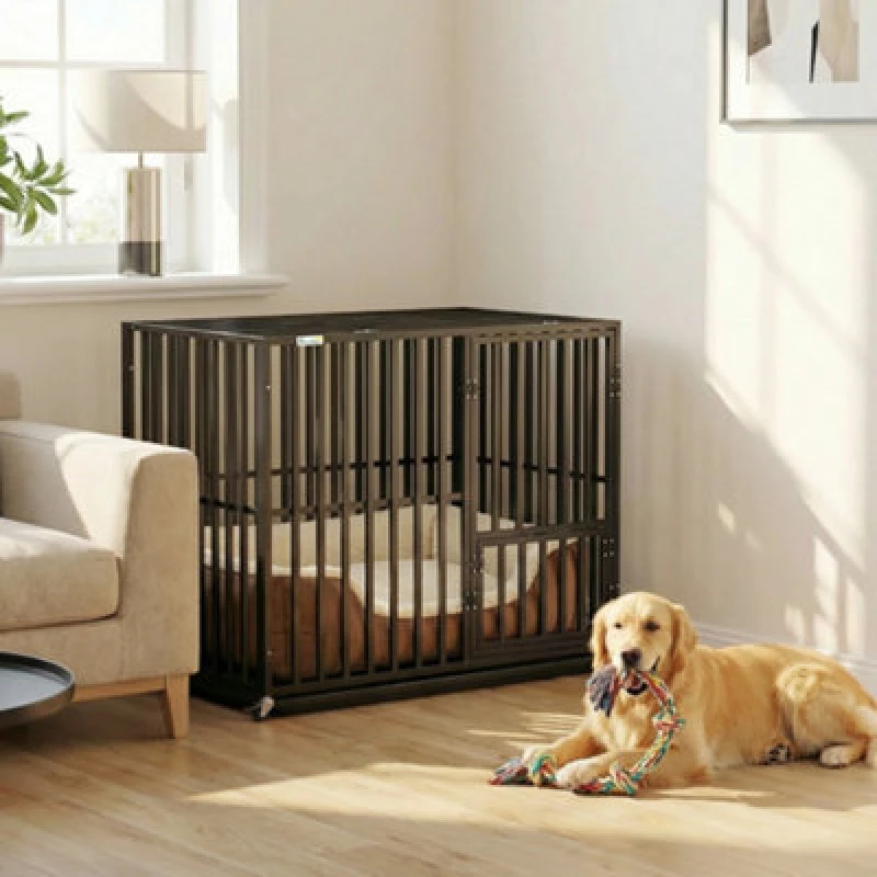 Image of Pawhut Heavy Duty Dog Crate, Dog Cage With Wheels For Small Medium Breeds