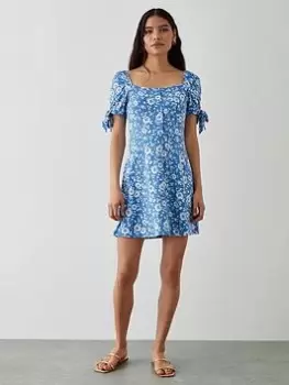 Image of Dorothy Perkins Floral Button Front Mini Dress - Blue Size 18, Women