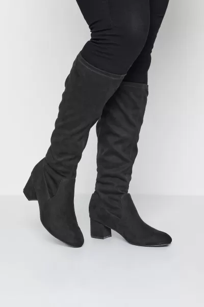 Image of Faux Suede Stretch Back Knee High Boots In Wide E Fit & Extra Wide EEE Fit