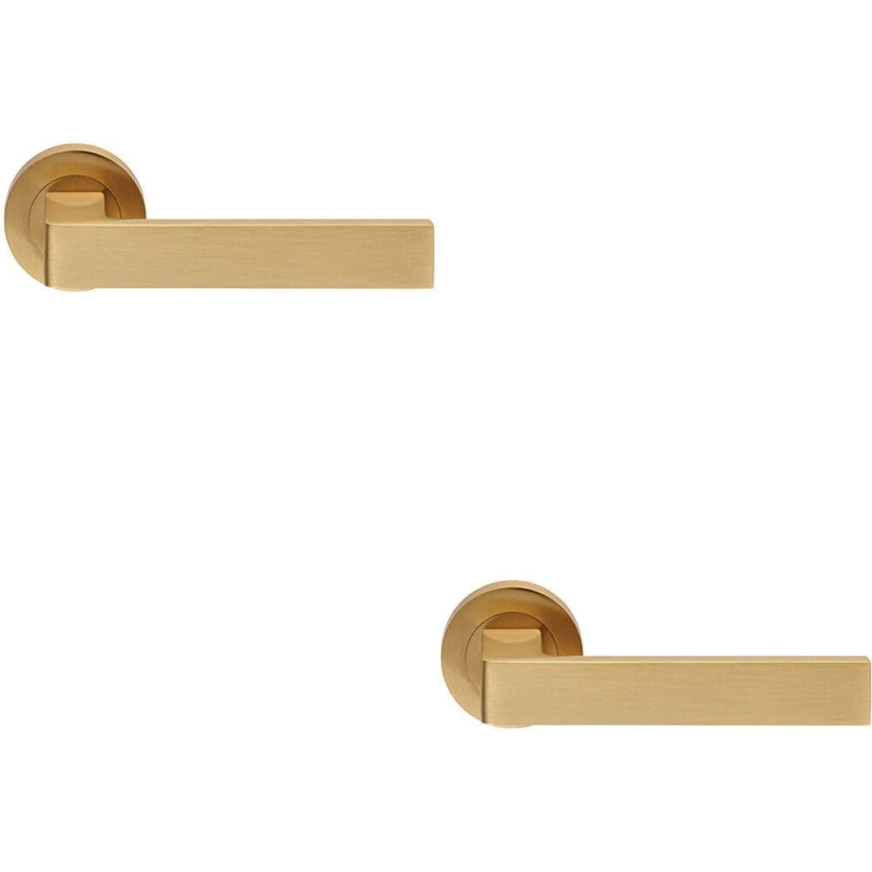 Image of Loops 2x PAIR Straight Square Handle on Round Rose Concealed Fix Satin Brass Metallics