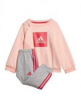 Image of Adidas Infants Three Stripe Logo Sweat And Jogger Set - Coral