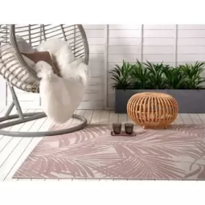 Image of Patio Palm Botanical Leaf Flatweave Kitchen Indoor Garden Outdoor Rug Pink Beige Large Carpet Floor Mat 160 x 230cm (5'3'x7'7')