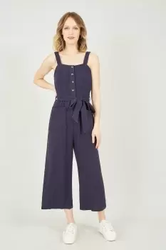 Image of Yumi Navy Linen Button Through Jumpsuit