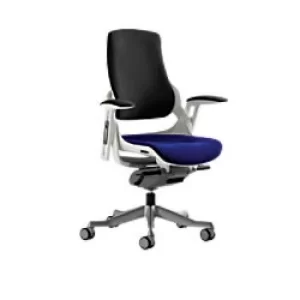 Image of Dynamic Synchro Tilt Executive Chair Fixed Arms Zure Stevia Blue Seat, White Frame Without Headrest High Back