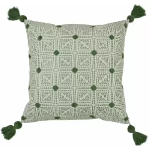 Image of Furn - Chia Tufted Geometric Pom Pom Tassel Cushion Cover, Sage, 50 x 50 Cm
