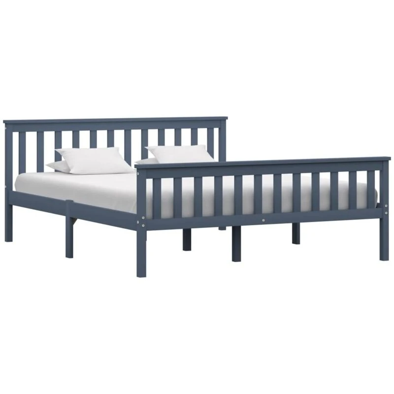 Image of vidaXL Solid Pine Wood Bed Frame Grey 160x200cm Double Wooden Bed Furniture
