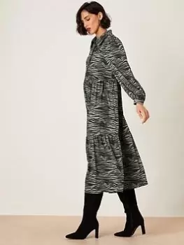 Image of Dorothy Perkins Long Sleeve Smock Midi Dress - Khaki Grey, Green, Size 12, Women