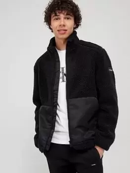 Image of Calvin Klein Teddy Zip Through Fleece Jacket - Black Size M Men
