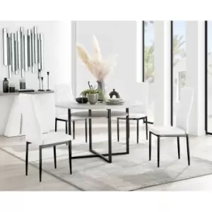 Image of Furniture Box Adley Grey Concrete Effect Storage Dining Table and 4 White Milan Black Leg Chairs