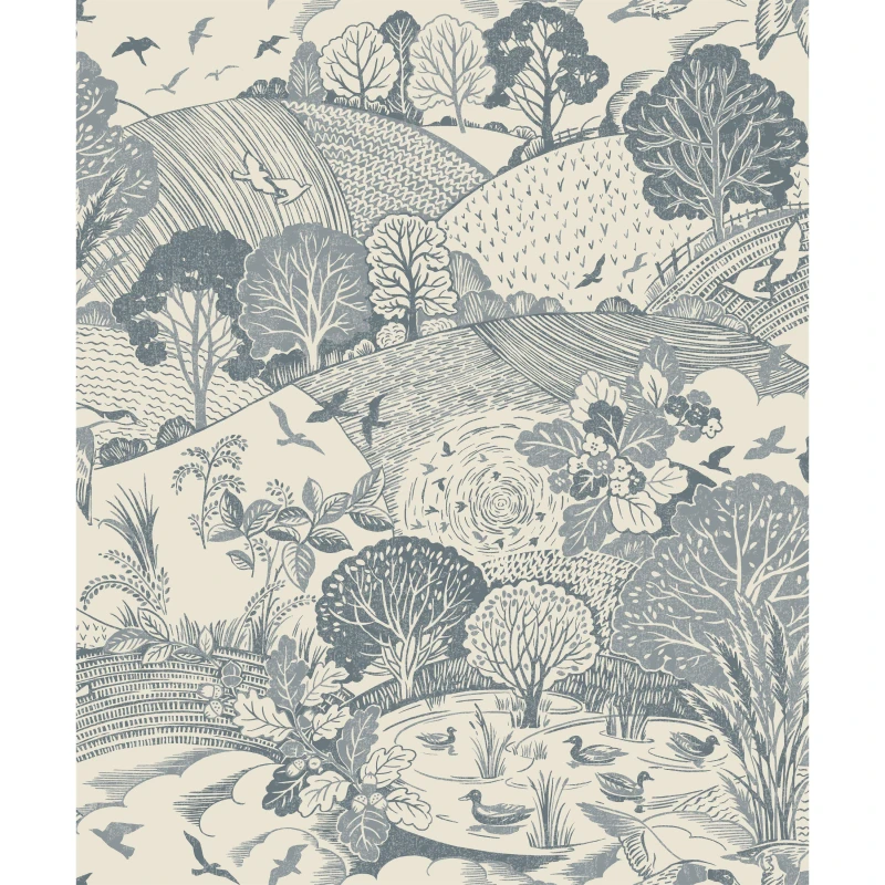 Image of Arthouse Country Landscape Navy Wallpaper Navy unisex One Size
