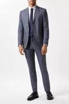 Image of Mens Skinny Fit Blue Check Suit Jacket