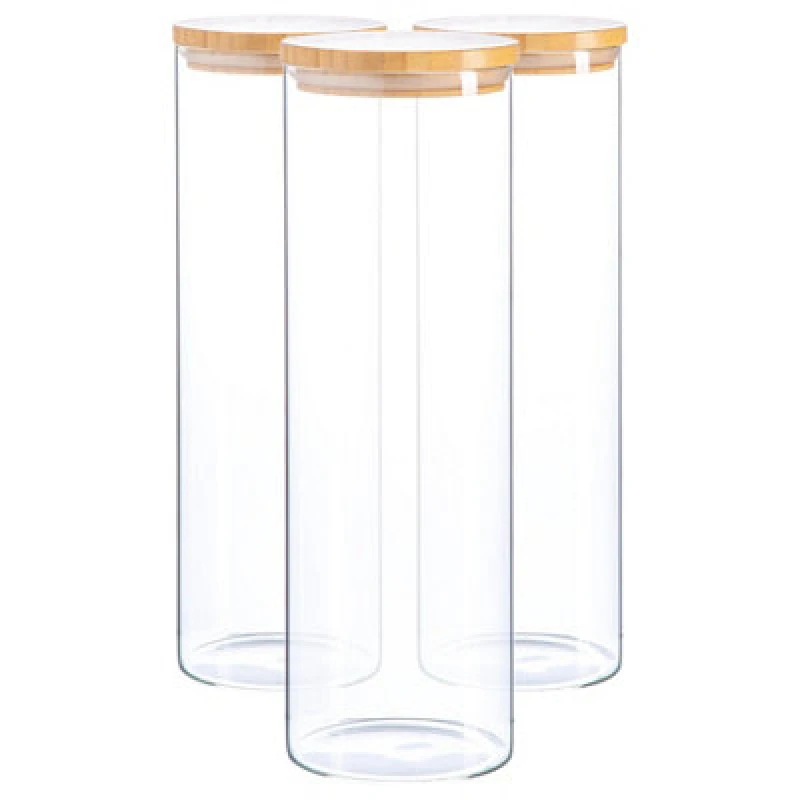 Image of Argon Tableware Scandi Glass Storage Jars with Wooden Lids 2 Litre Pack of 3 Clear