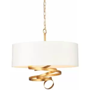 Image of Gold Leaf Ribbon Ceiling Pendant Light & Ivory Shade 3 Bulb Hanging Lamp Fitting