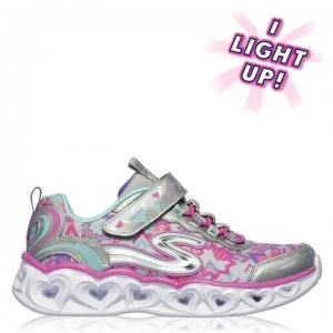 Image of Skechers Heart Lights Infant Trainers - Silver/Multi