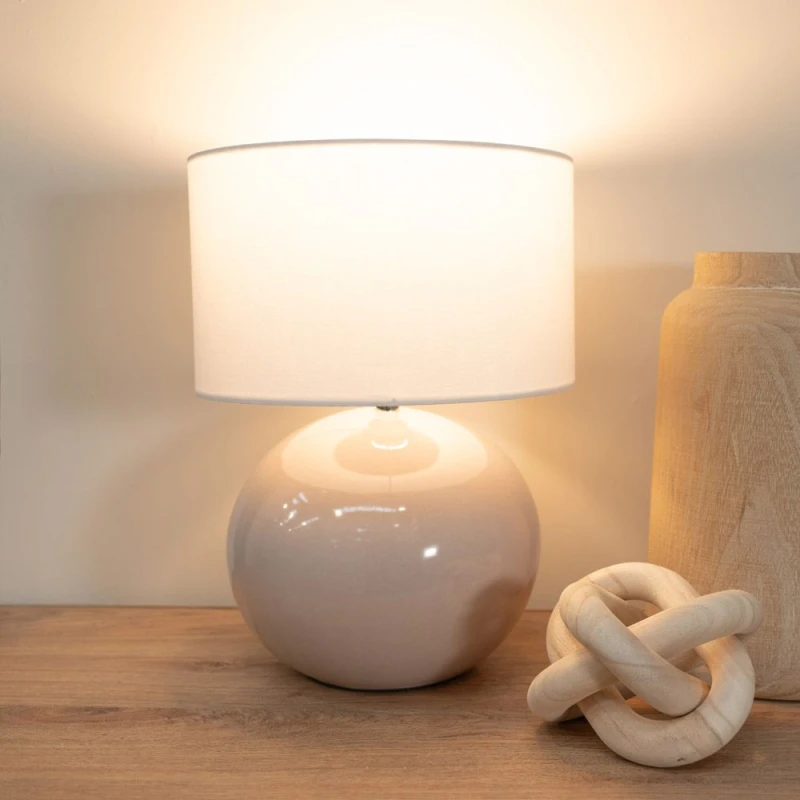 Image of ValueLights Bosco Natural Stone Globe Ceramic Table Lamp with Fabric Lamp Shade White