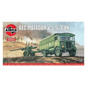 Image of AEC Matador & 5.5" Gun 1:76 Vintage Classic Military Air Fix Model Kit