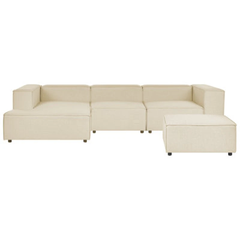 Image of Beliani Modular Corner Sofa 3 Seater Aprica Faux Linen Beige With Ottoman Right Hand