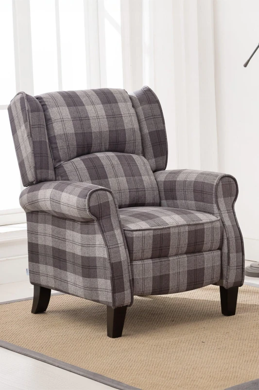Image of Eaton Tartan Recliner Chair - Grey 5.05574E+12