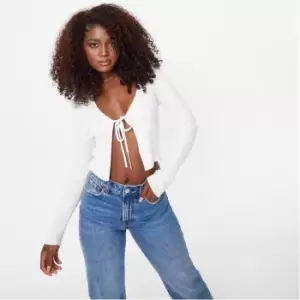 Image of Jack Wills Ribbed Tie Up Cardigan - White