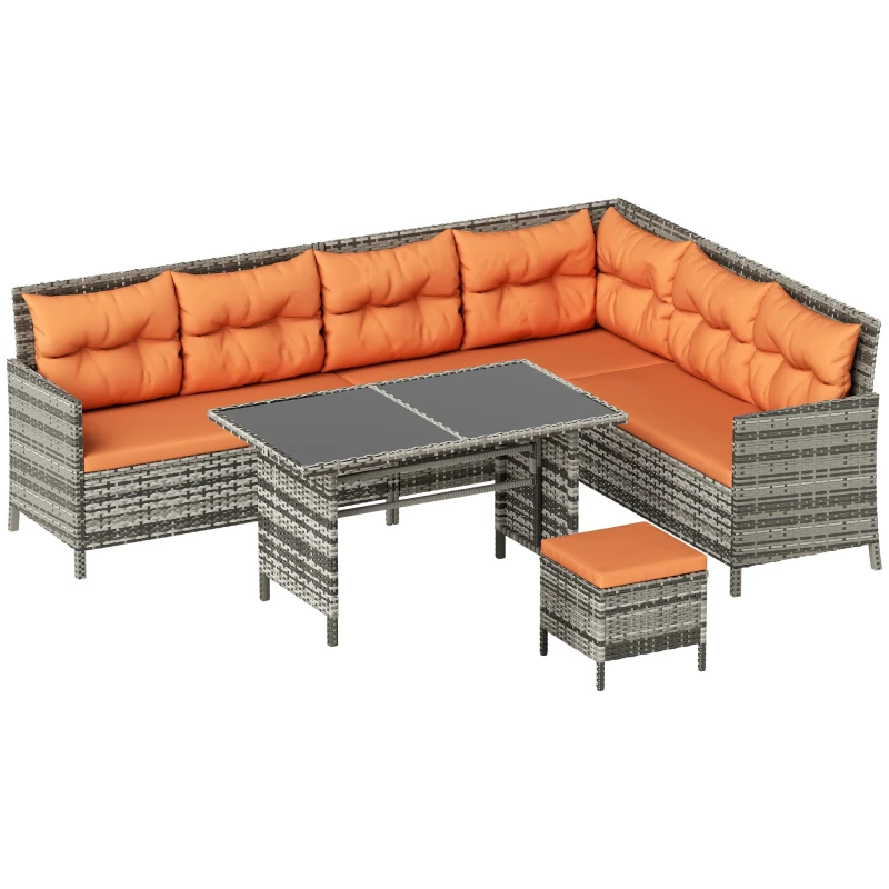 Image of Outsunny 6 PCs Patio wicker Sofa Set Rattan Chair Furniture w/ Glass Cushioned Orange