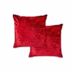 Image of Emma Barclay Crushed Velvet Luxury Cushion (pair) Cover In Red