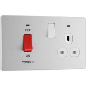 Image of BG Evolve Brushed Steel (White Ins) Cooker Control Socket, Double Pole Switch With LED Power Indicators in Silver