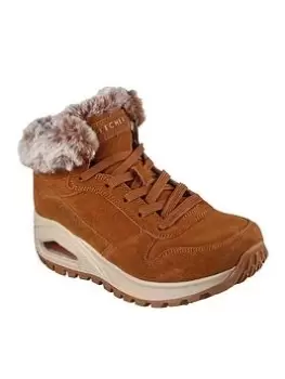 Image of Skechers Uno Rugged Faux Fur Sneaker Ankle Boots, Chestnut, Size 4, Women