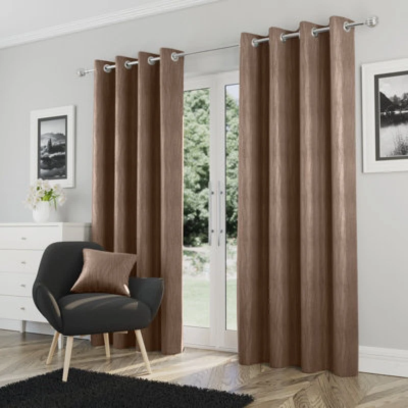 Image of Enhanced Living Goodwood Bronze Thermal, Energy Saving, Dimout Eyelet Curtains With Wave Pattern (Pair) - 90 X 90" (229X229Cm)