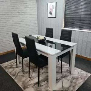 Image of Dining Table and 4 Chairs Kitchen Dining Table Set for 4 Glossy Dining Table Leather Chairs -modern140+4black metal