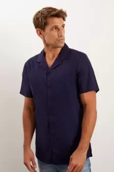 Image of Mens Navy Short Sleeve Poplin Shirt