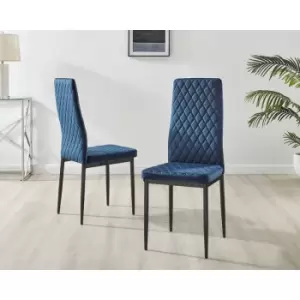 Image of Furniturebox UK - Set of 6 Furniturebox Navy Blue Velvet Milan Dining Chairs With Black Legs