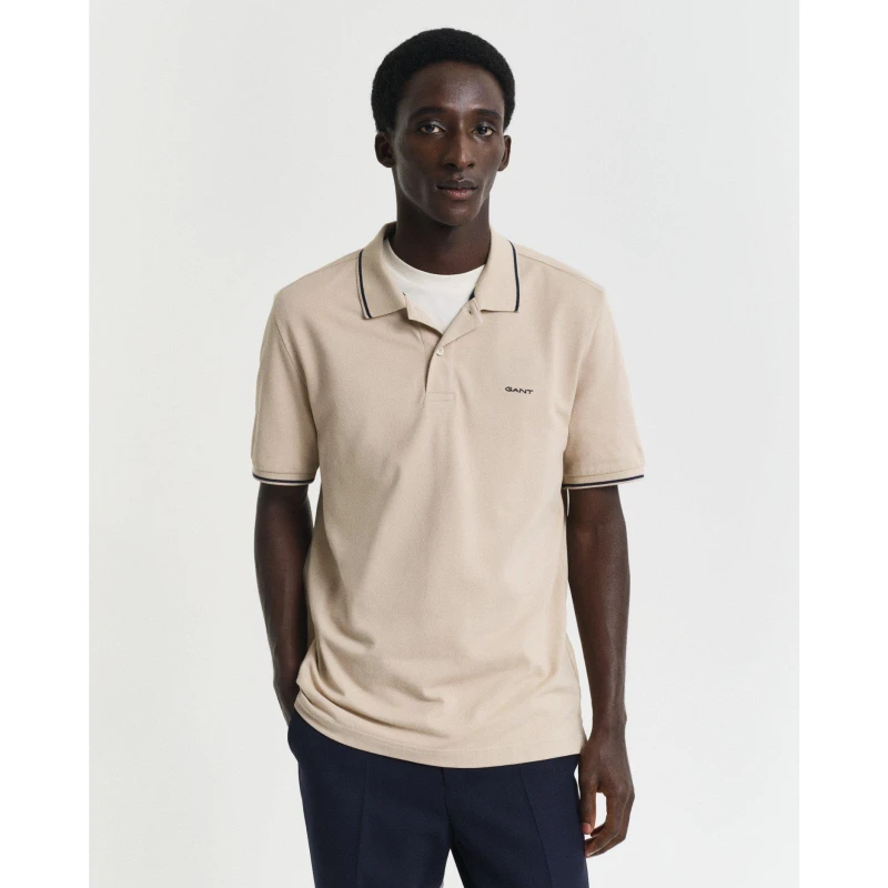 Image of Gant Tipped Pique Polo Shirt Dry Sand male M
