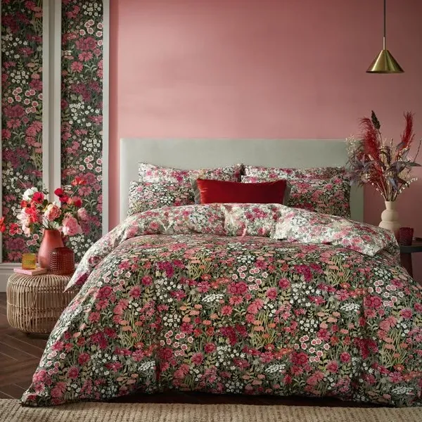 Image of Graham & Brown Wallflower Duvet Set, Double, Rust Black