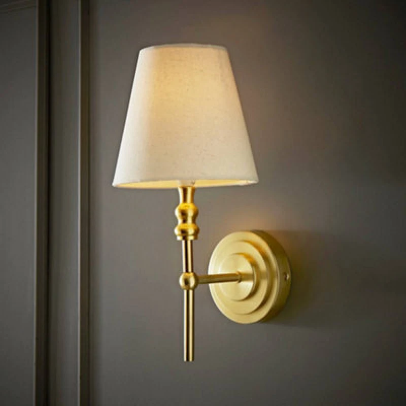 Image of ValueLights ValueLights Maggie Candlestick Style Wall Light with Linen Tapered Lamp Shade in Gold Gold One Size Unisex 5016529273165