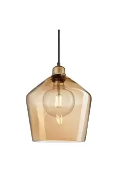 Image of Orlando Tinted Glass Schoolhouse Pendant, 10 Inch, Amber, Brass Holder