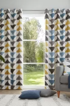 Image of 'Brodrick ' 100% Cotton Contemporary Print Pair of Eyelet Curtains